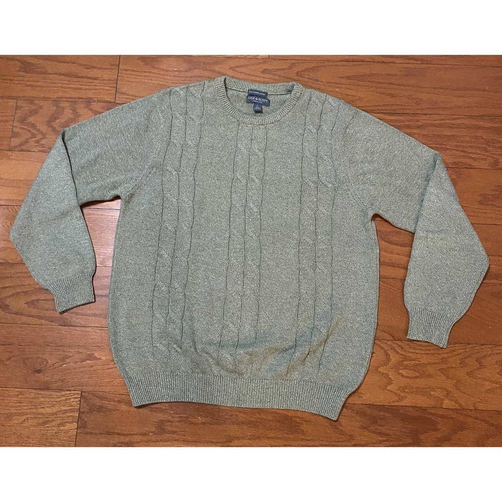 Size L - Vintage Lyle & Scott‎ Scotland Cable Knit Sweater 100% Cotton Green